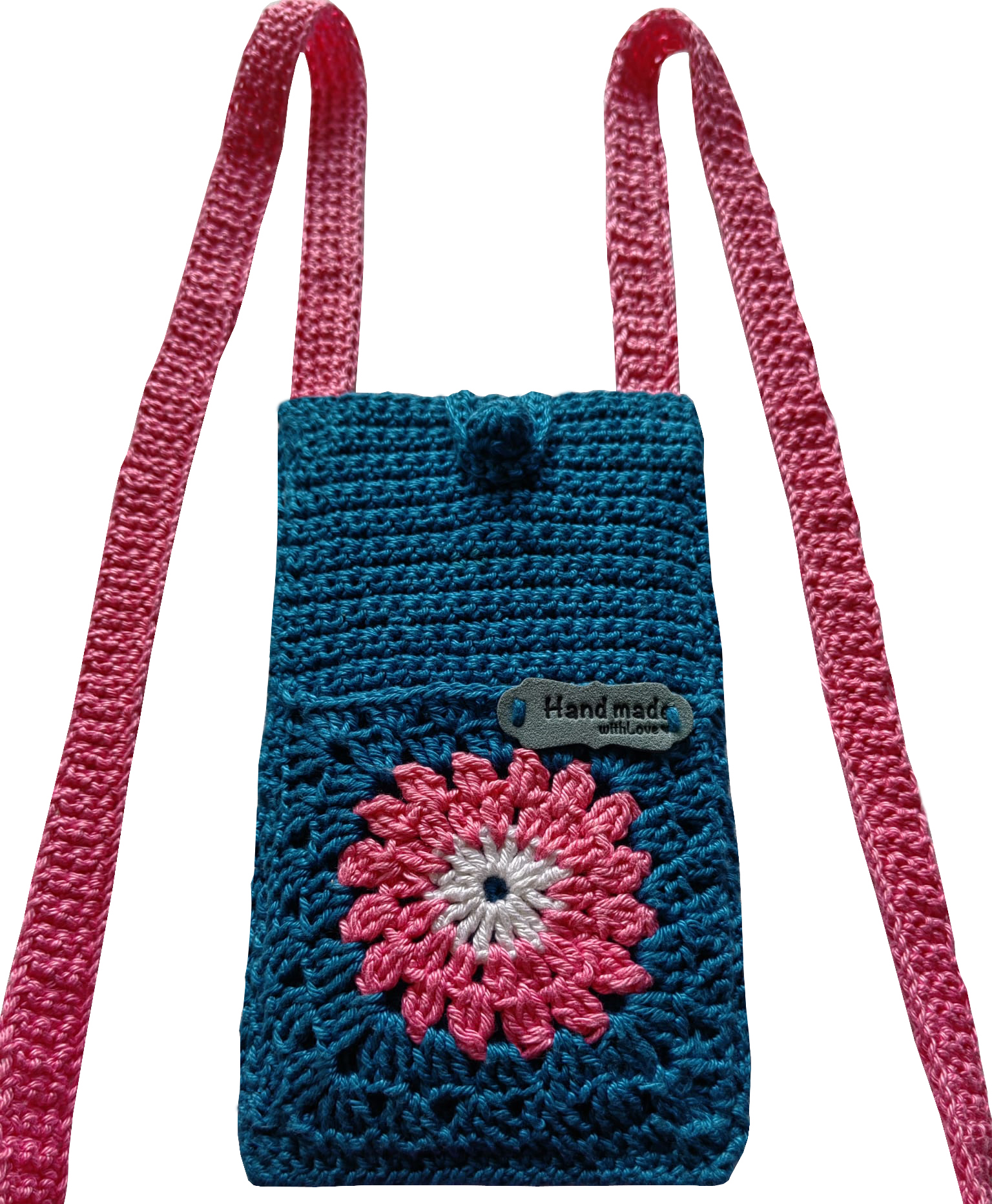 z Geanta pentru telefon mobil SACTÉL 7, crosetata manual, cu buzunar pentru accesorii - albastru-roz