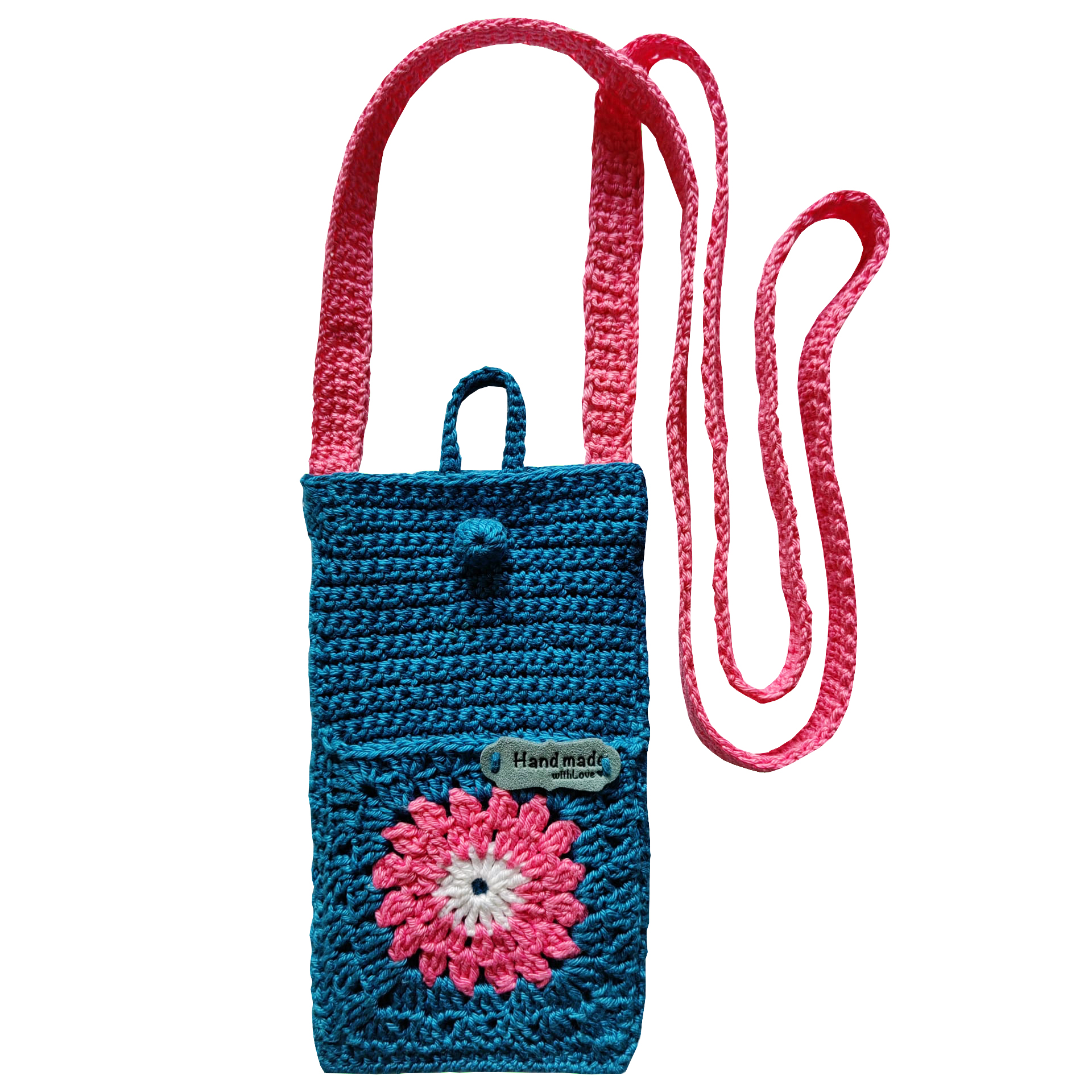 z Geanta pentru telefon mobil SACTÉL 7, crosetata manual, cu buzunar pentru accesorii - albastru-roz - imagine 2