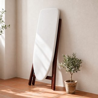 Husă masă de călcat ECHOS, 100% bumbac, strat burete 10 mm, fixare cu elastic, 120–125 cm x 37–40 cm, Albă